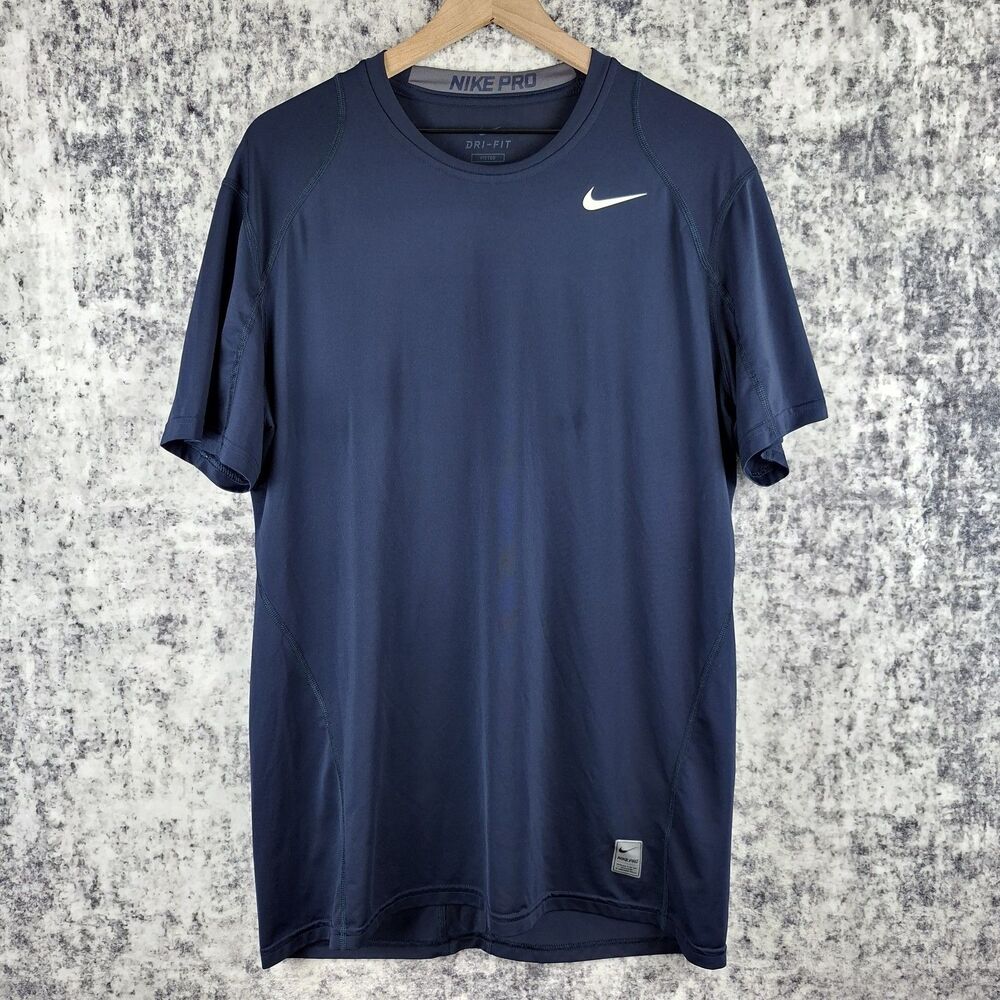 Nike Pro Shirt Mens L Fitted Blue Dri-FIT Performance Training Gym Athletic Tee